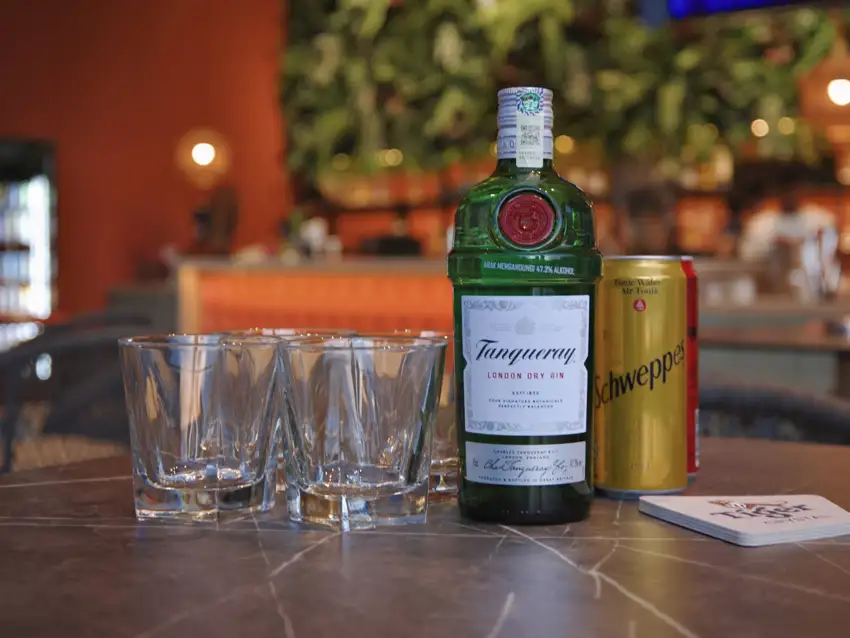 Gin, mixers and glassware at Crafty's